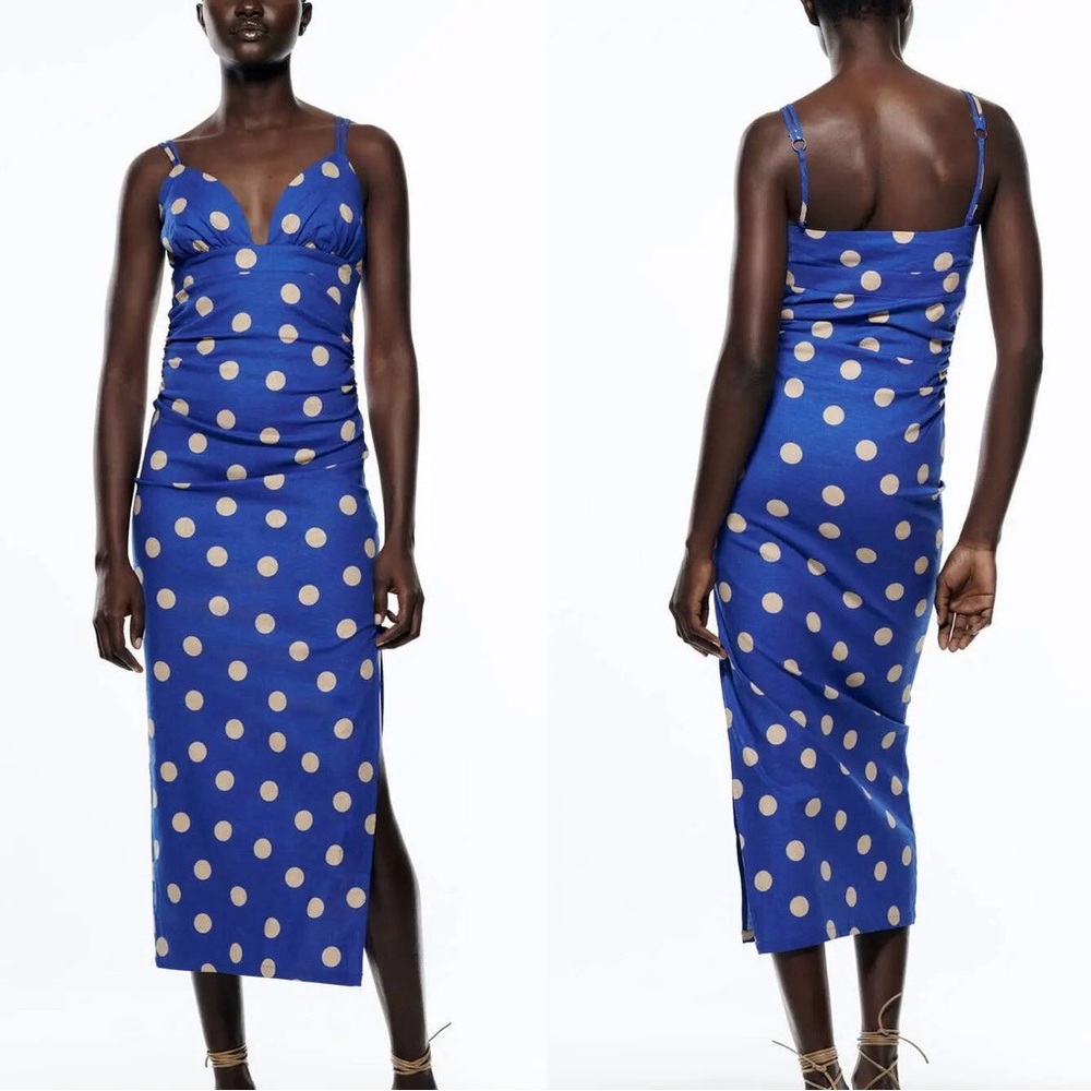 Zara polka dot linen midi dress